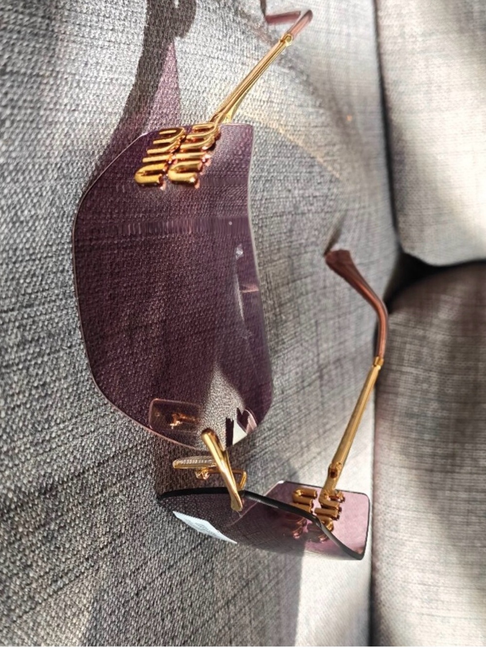 Miu Miu MU 54YS 5AK06I Gold Rectangle Sunglasses Purple Lens 80mm